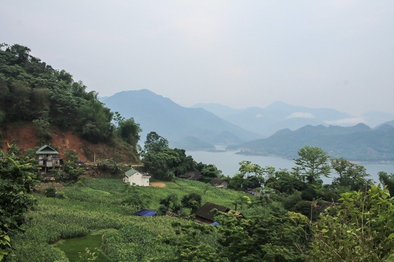 lakeside houses in Mai Chau, North Vietnam
