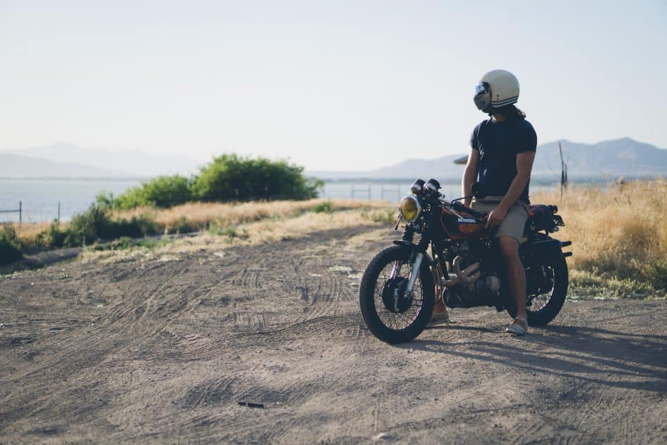 admiring the view from a motorcycle