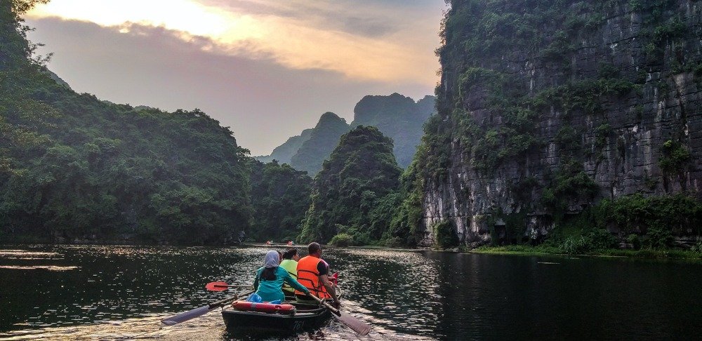 sunset on a Ninh Binh boat tour