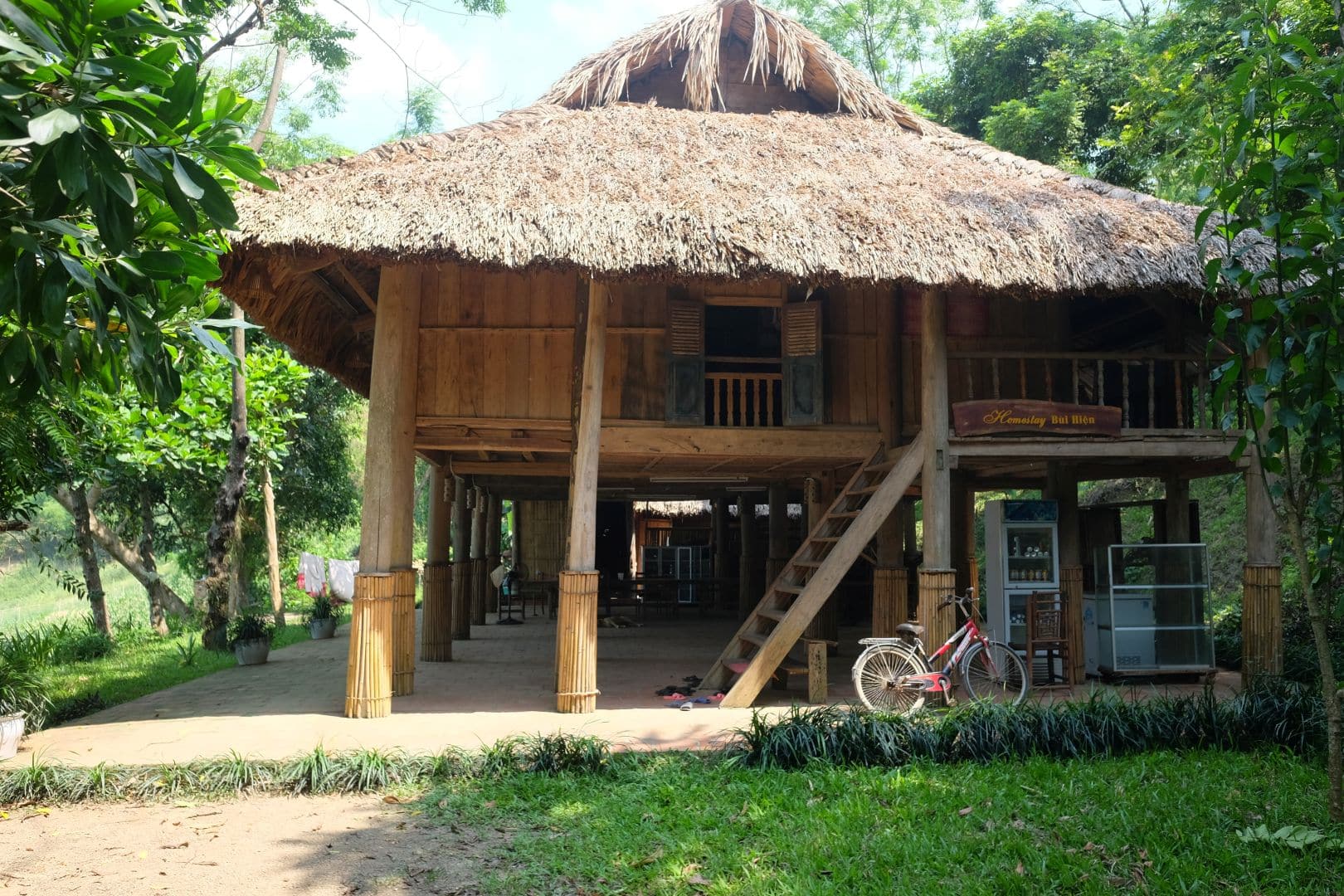 a stilt house homestay in Ba Khan