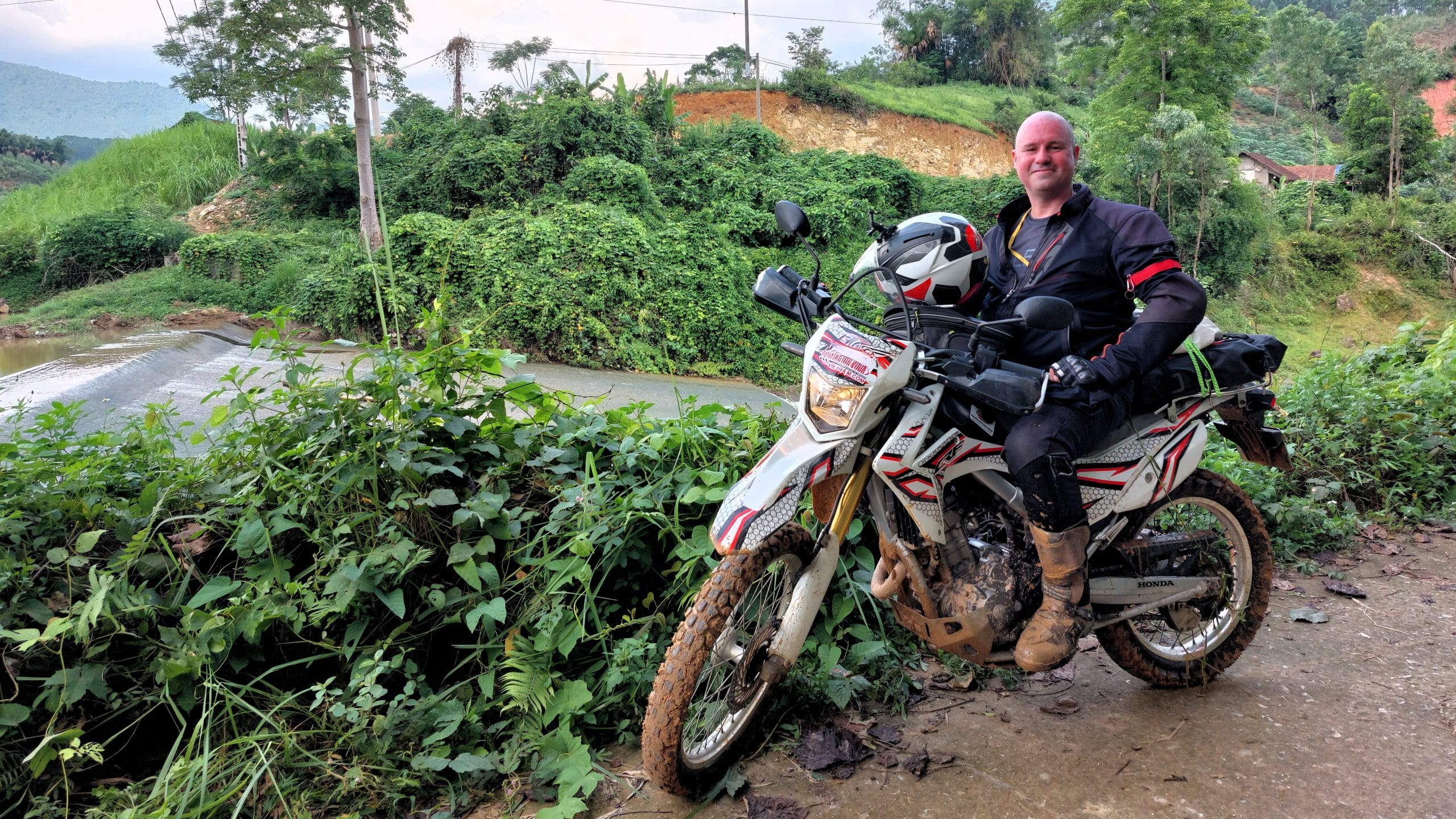 Danny Pearce, owner of Rentabike Vietnam and ADV Outriders, on tour on a Honda CRF 250