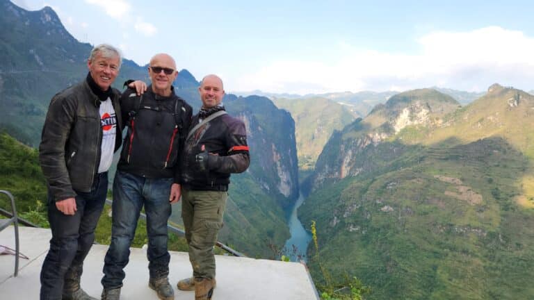Danny, Brian and John at Ma Pi Leng, Ha Giang on our 10 day due north vietnam motorcycle tour