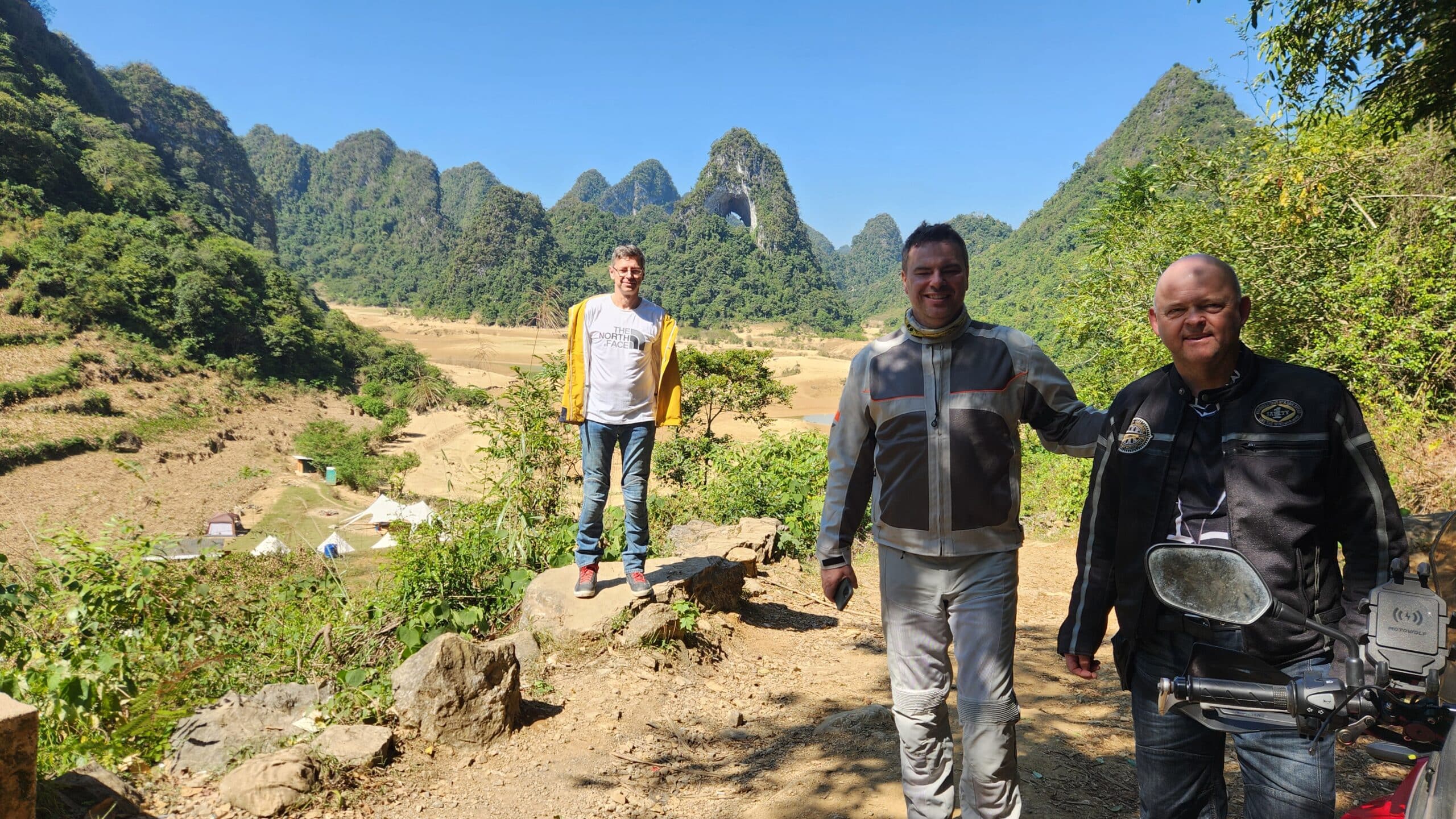 motorcycle tour riders checking out God's Eye Mountain in northern Vietnam