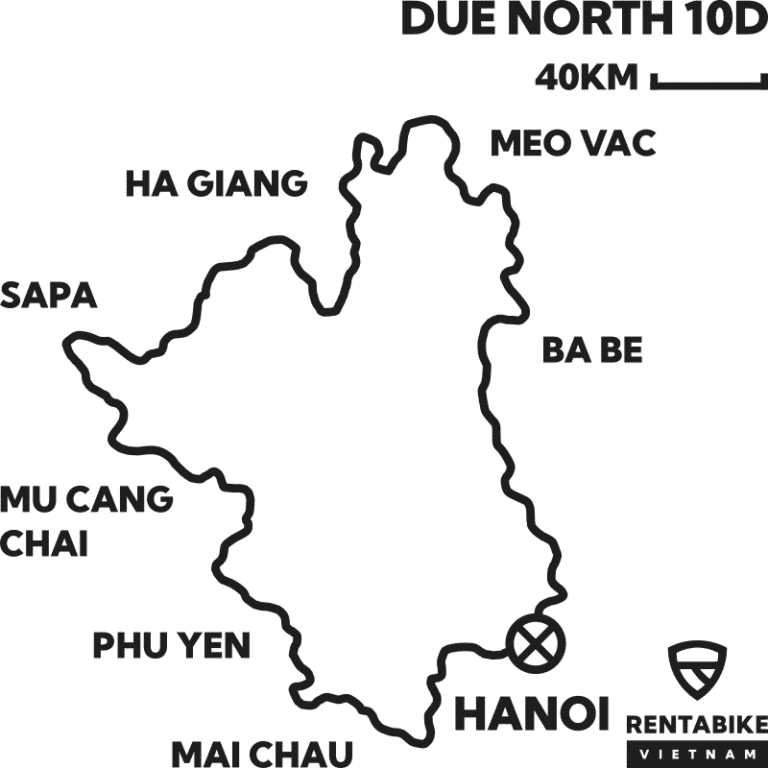 10 Day Due North Motorcycle Tour Map - Rentabike Vietnam
