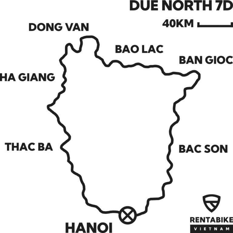 7 Day Due North Motorcycle Tour Map - Rentabike Vietnam