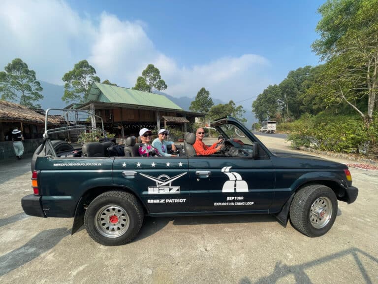 customers stop at a local market on our Ha Giang Loop jeep tour