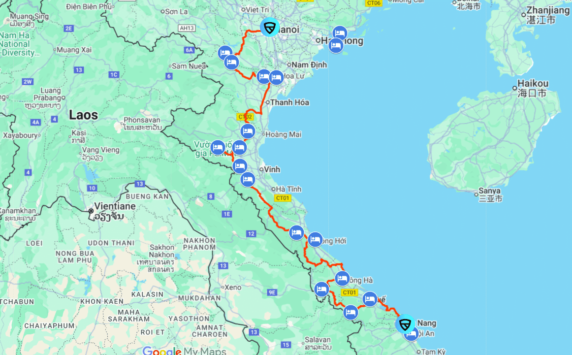 Hanoi to Danang Route Map