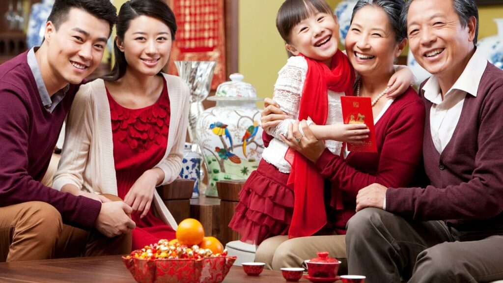 A family celebrate tet in vietnam