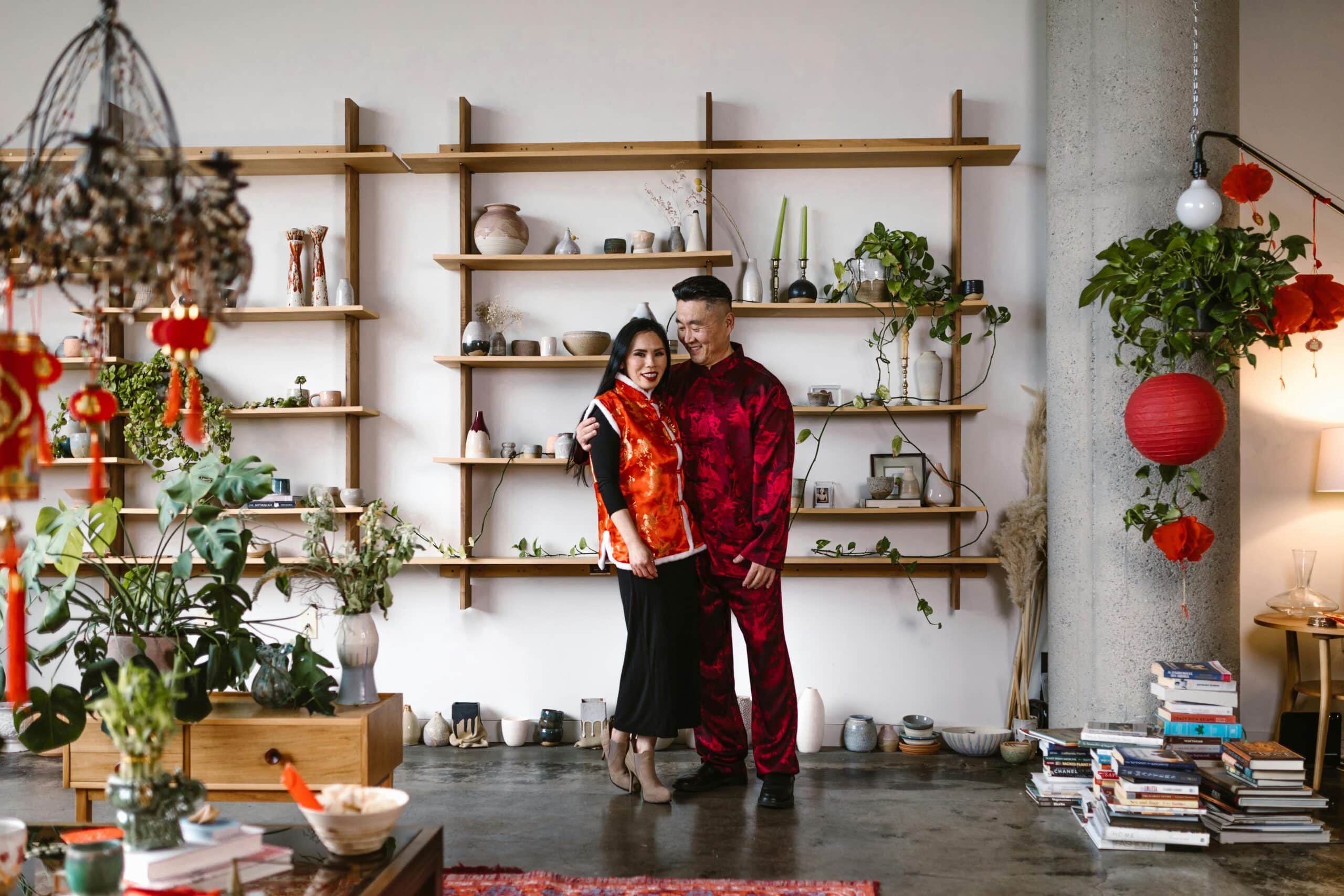a couple celebrate tet in a clean house in vietnam