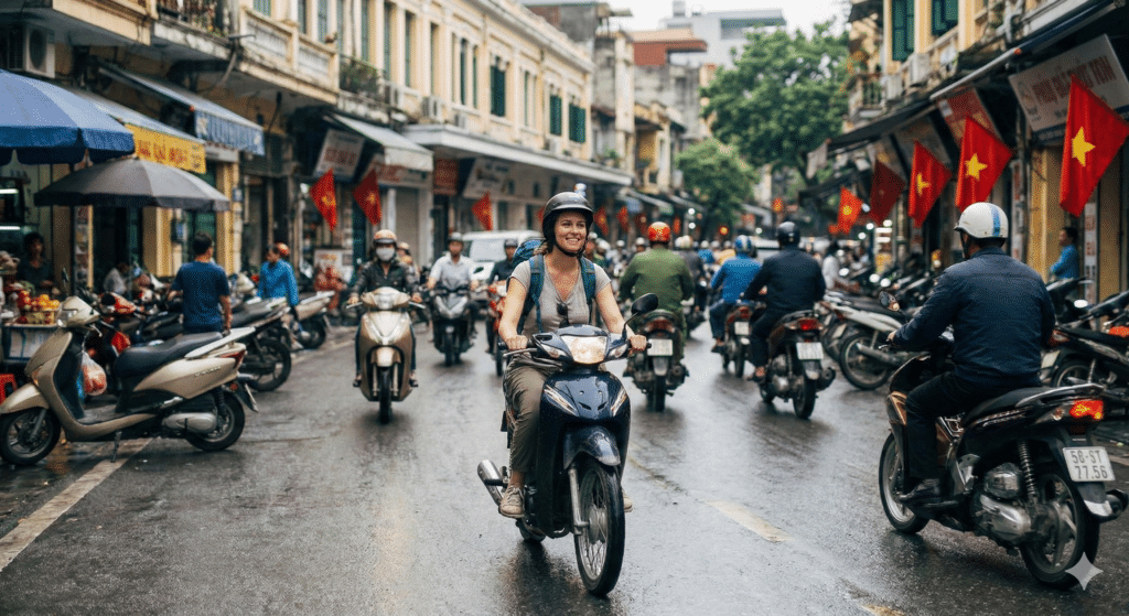 Expat tourist riding a motorbike legally in Vietnam using a 1968 International Driving Permit