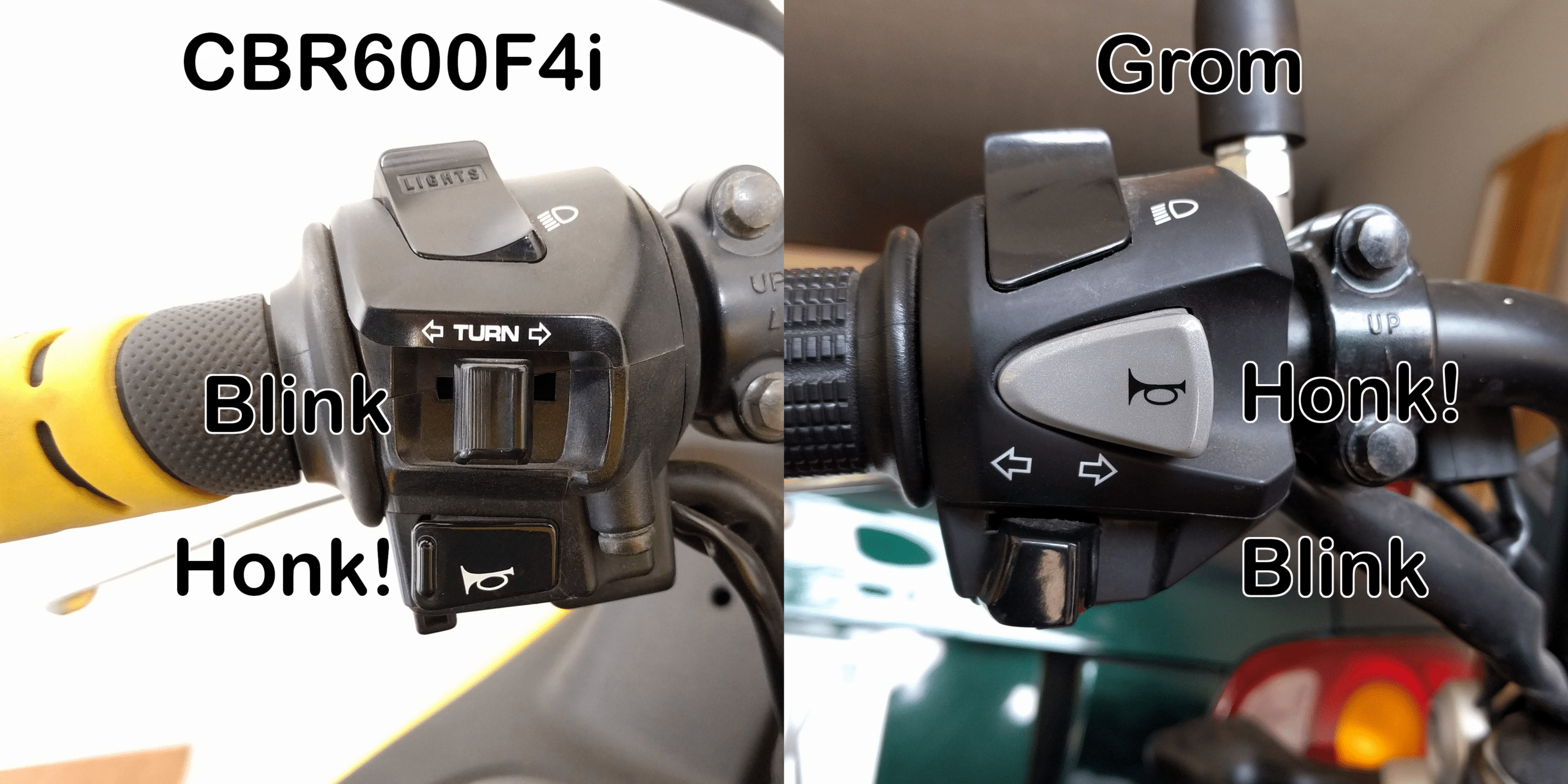 different horn button configurations on motorcycle
